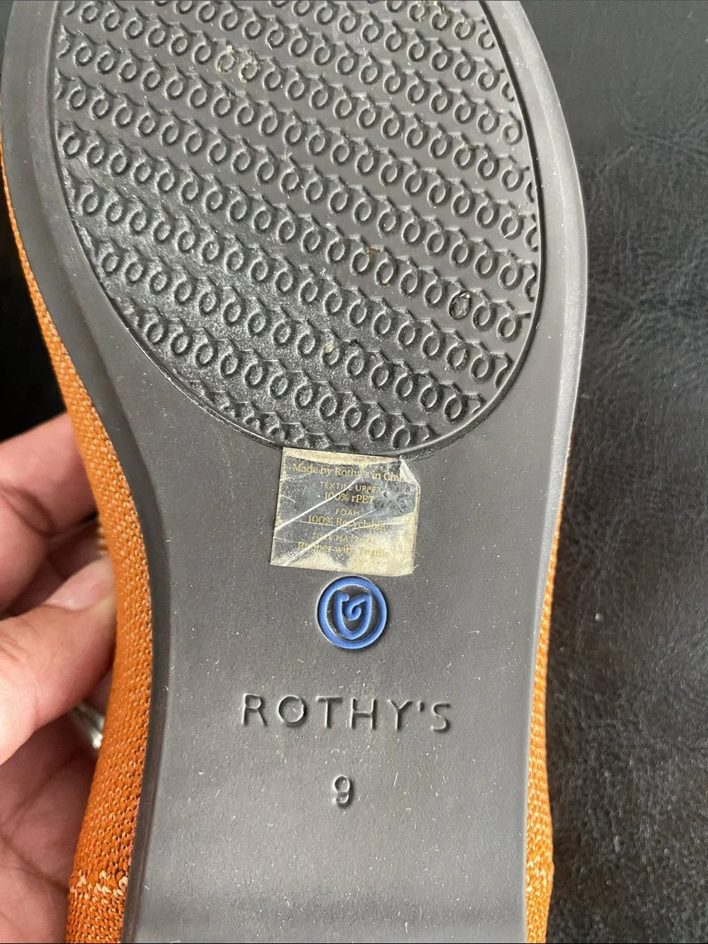 Rothy's Caramel Knit Flats with Blue Trim - Picture 8 of 10